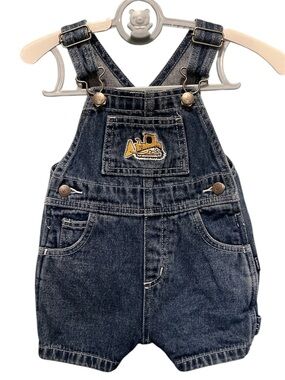 Vintage Carter's Dark Blue Denim Shortalls with Excavator Patch